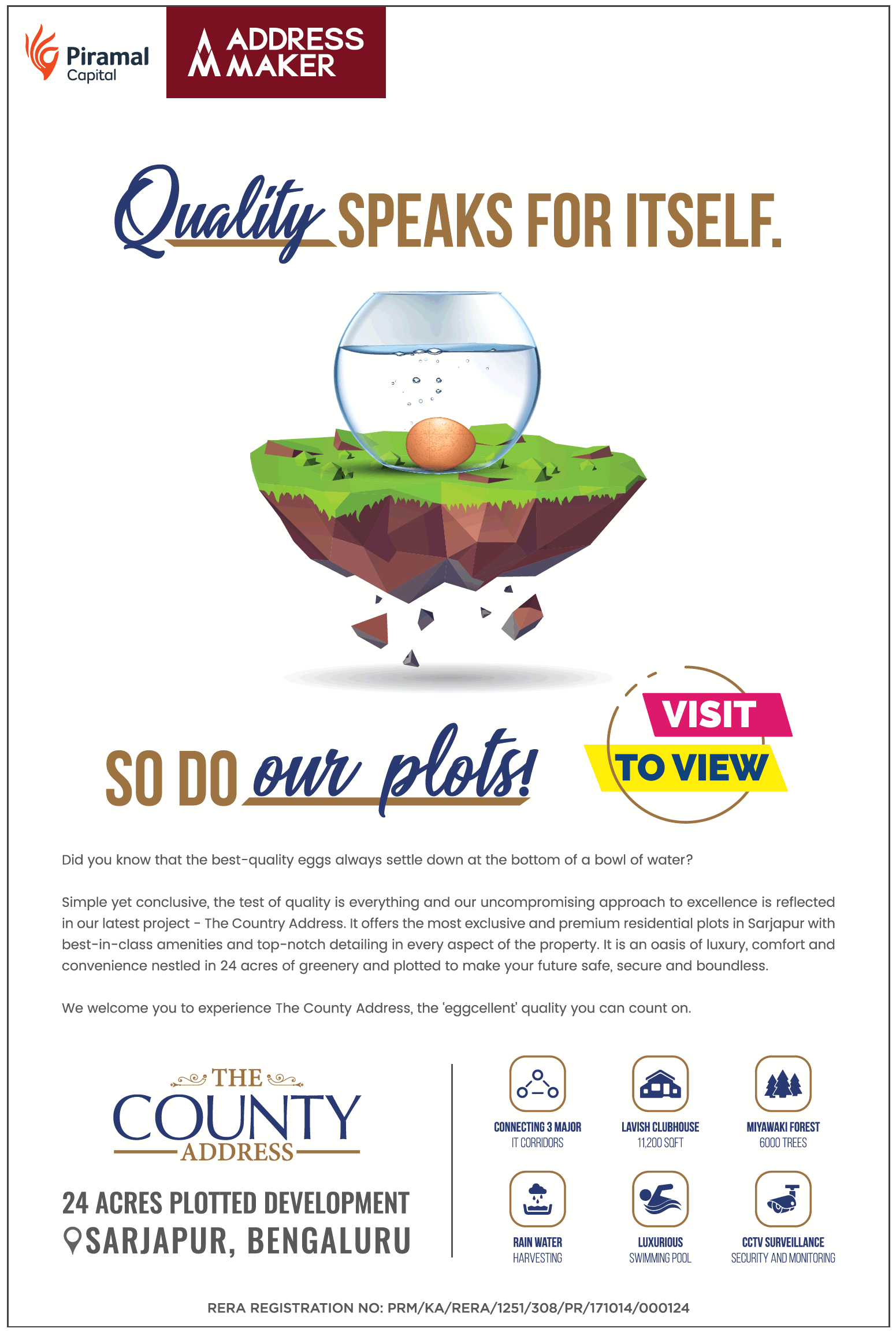 Piramal introduces 24 acres plotted development at The County Address in Bangalore